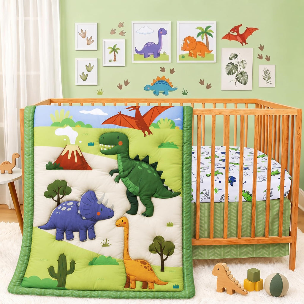 Baby Crib Bedding Set Dinosaur Neutral Nursery Comforter Bed Sets for Boys