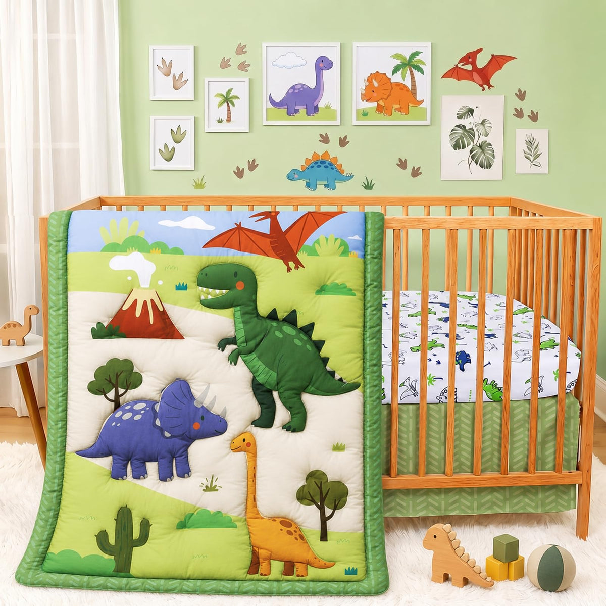 Baby Crib Bedding Set Dinosaur Neutral Nursery Comforter Bed Sets for Boys