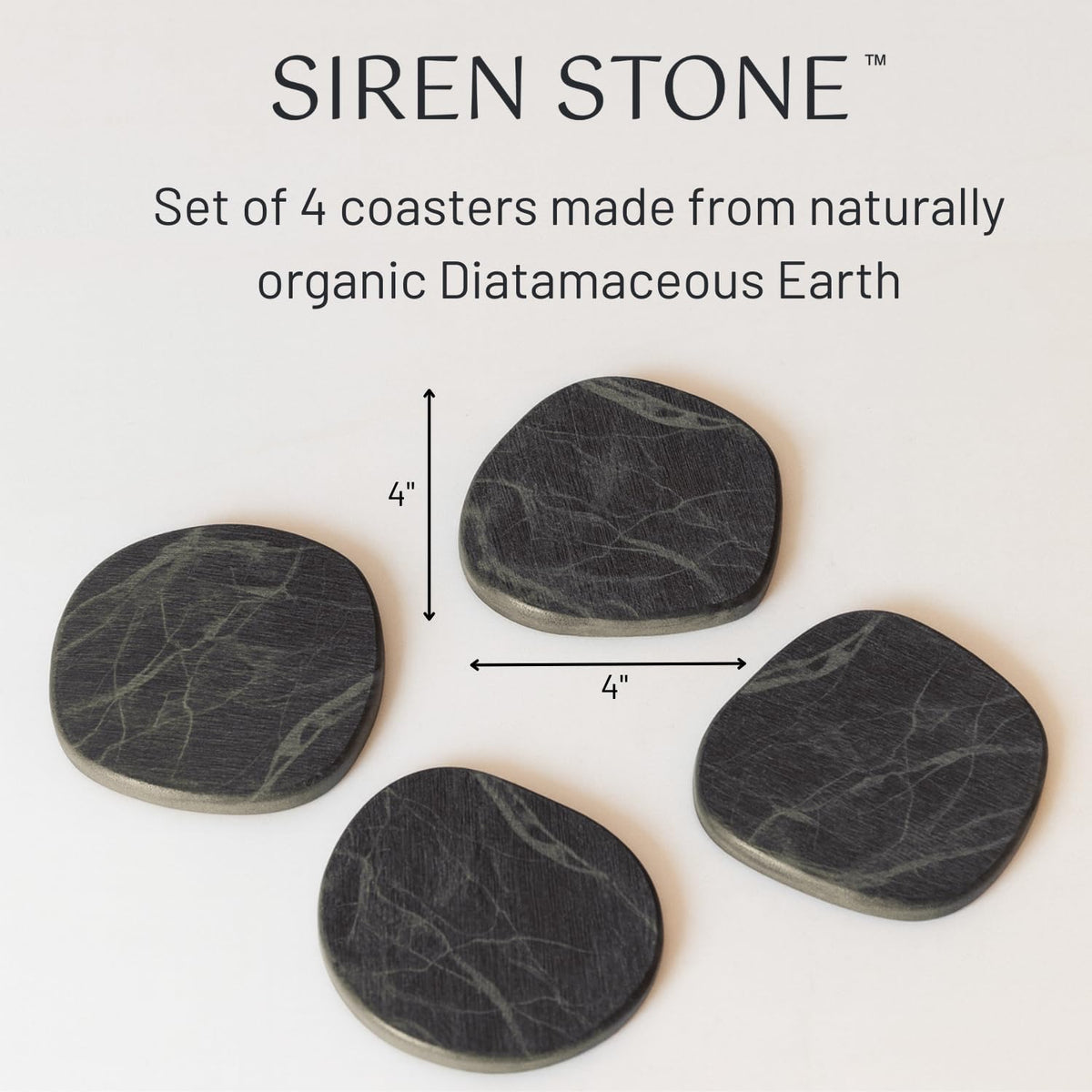 Diatomaceous Earth Coasters | Absorbent Stone Coasters for Drinks | Quick Dry, Water Absorbing | Non-Toxic - Set of 4