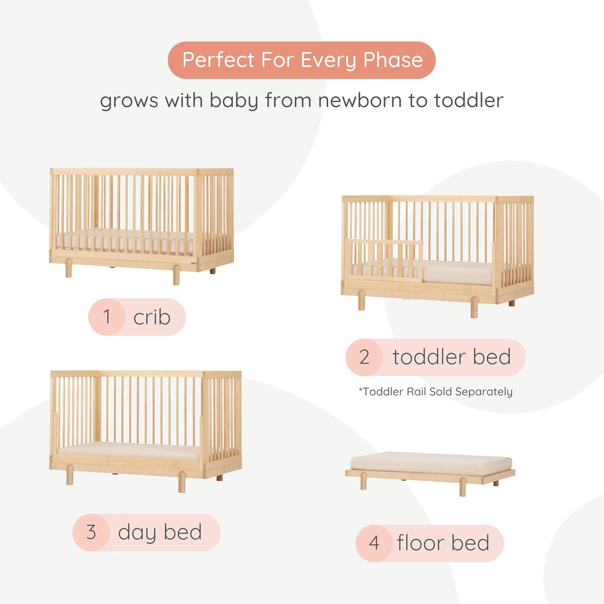Baby Bliss 4-in-1 Convertible Wood Crib Bed, Made in Italy, Natural | Crib to Toddler & Day Bed, GREENGUARD Gold