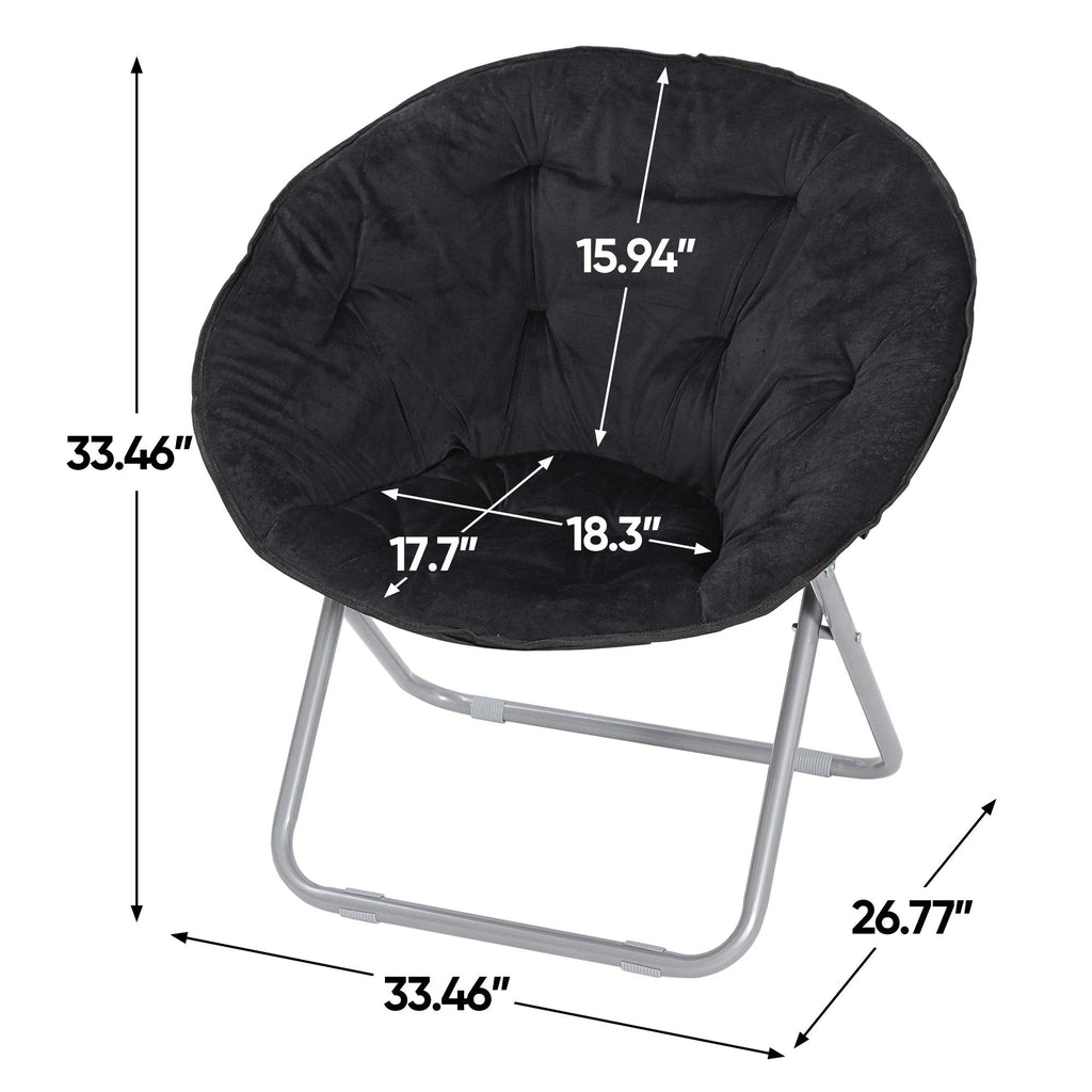 Faux-Fur Folding Chair, Moon Chair Soft Lounge Chair for Lounging, Bedroom, Dorm Rooms or Apartments, Black