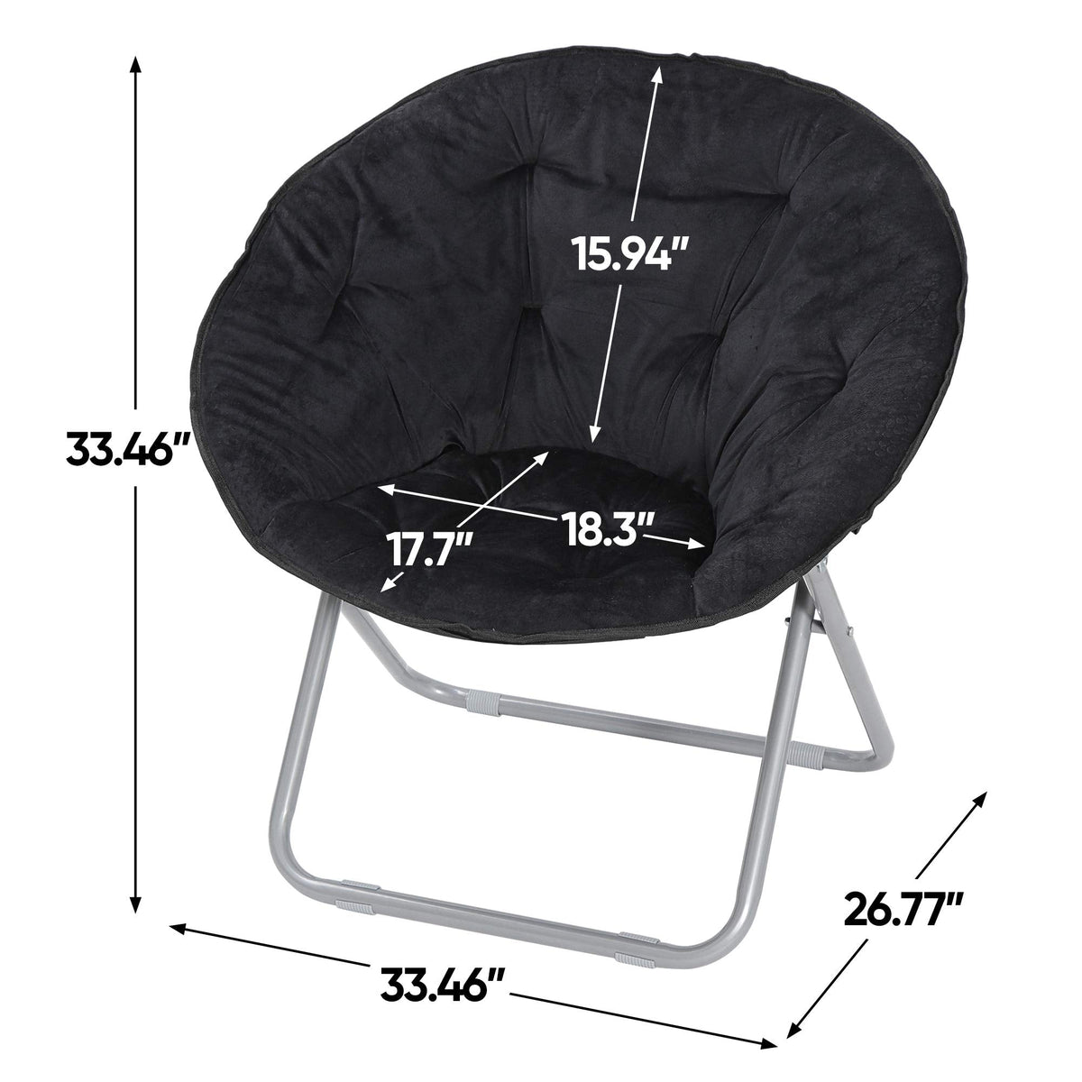 Faux-Fur Folding Chair, Moon Chair Soft Lounge Chair for Lounging, Bedroom, Dorm Rooms or Apartments, Black