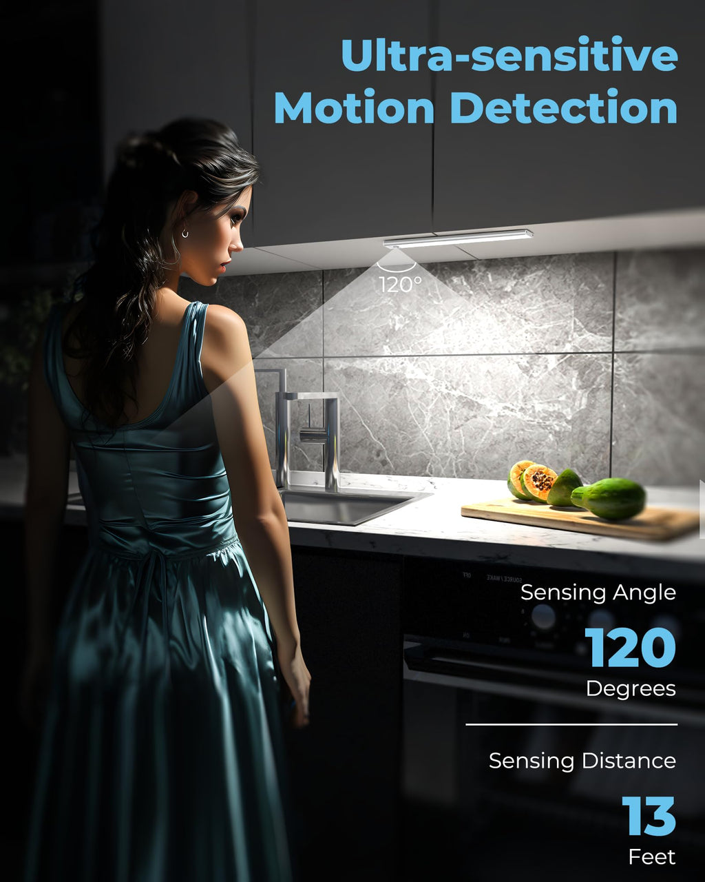 Under Cabinet Lights Motion Sensor USB-C Rechargeable LED Closet Lights Battery Operated Wireless Magnetic Light