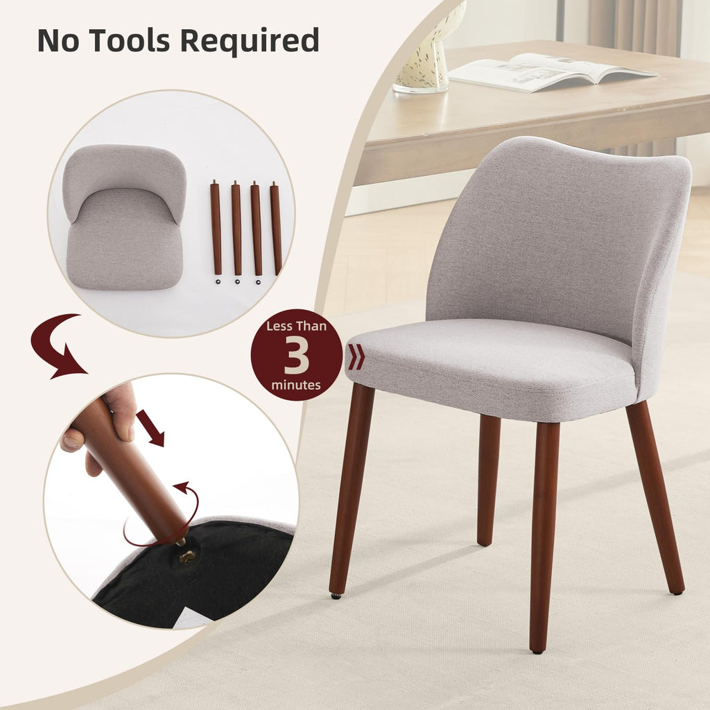 Linen Dining Chairs Set of 4 Upholstered Fabric Dining Chair with Wood Legs, Wing Backrest, Wooden Kitchen Chairs