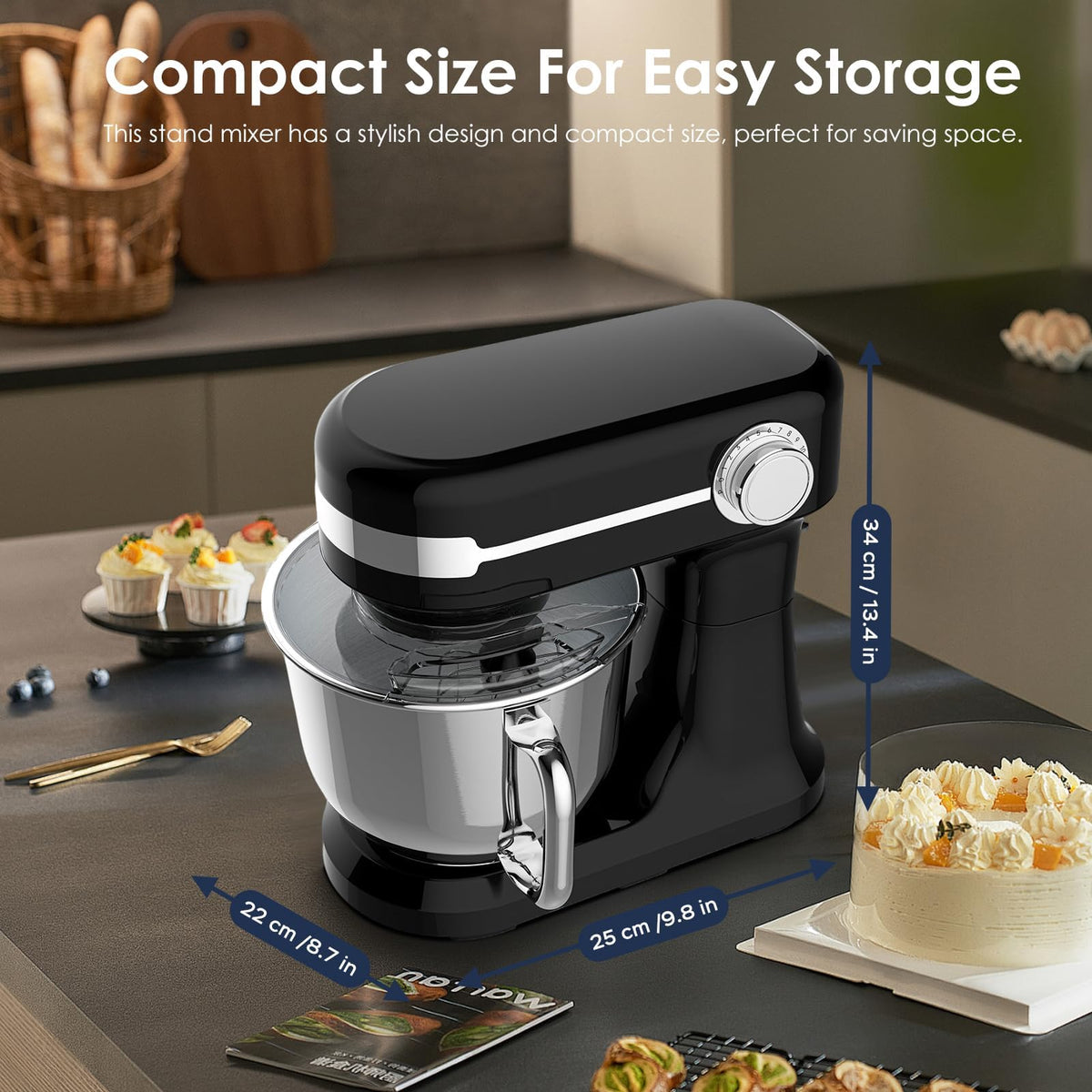 5.5QT Stand Electric Mixer, 12-Speed Kitchen Mixer with Tilt-Head, Stainless Steel Bowl Dough Mixer, Egg Whisk, Dough