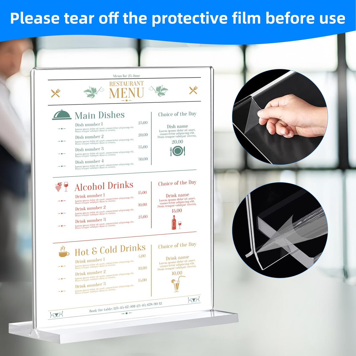 6 Pack Acrylic Sign Holder 8.5 x 11, Double-Sided Clear Sign Holder Plastic Stands for Display, T Shape Acrylic Table