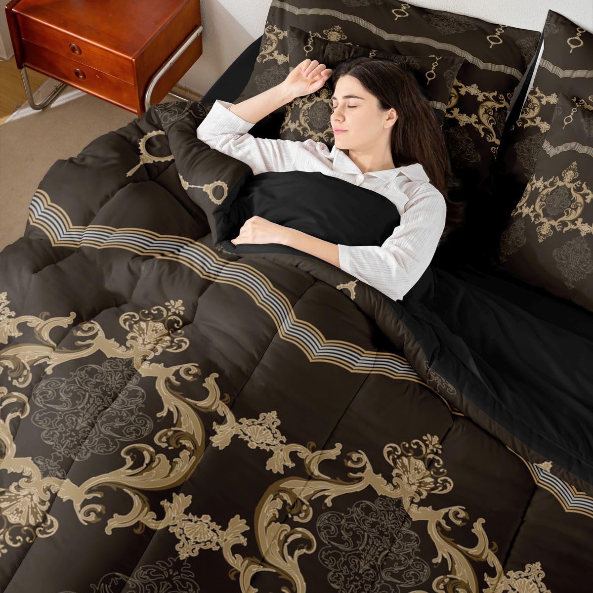 White Yellow Black Baroque Victorian Comforter Set