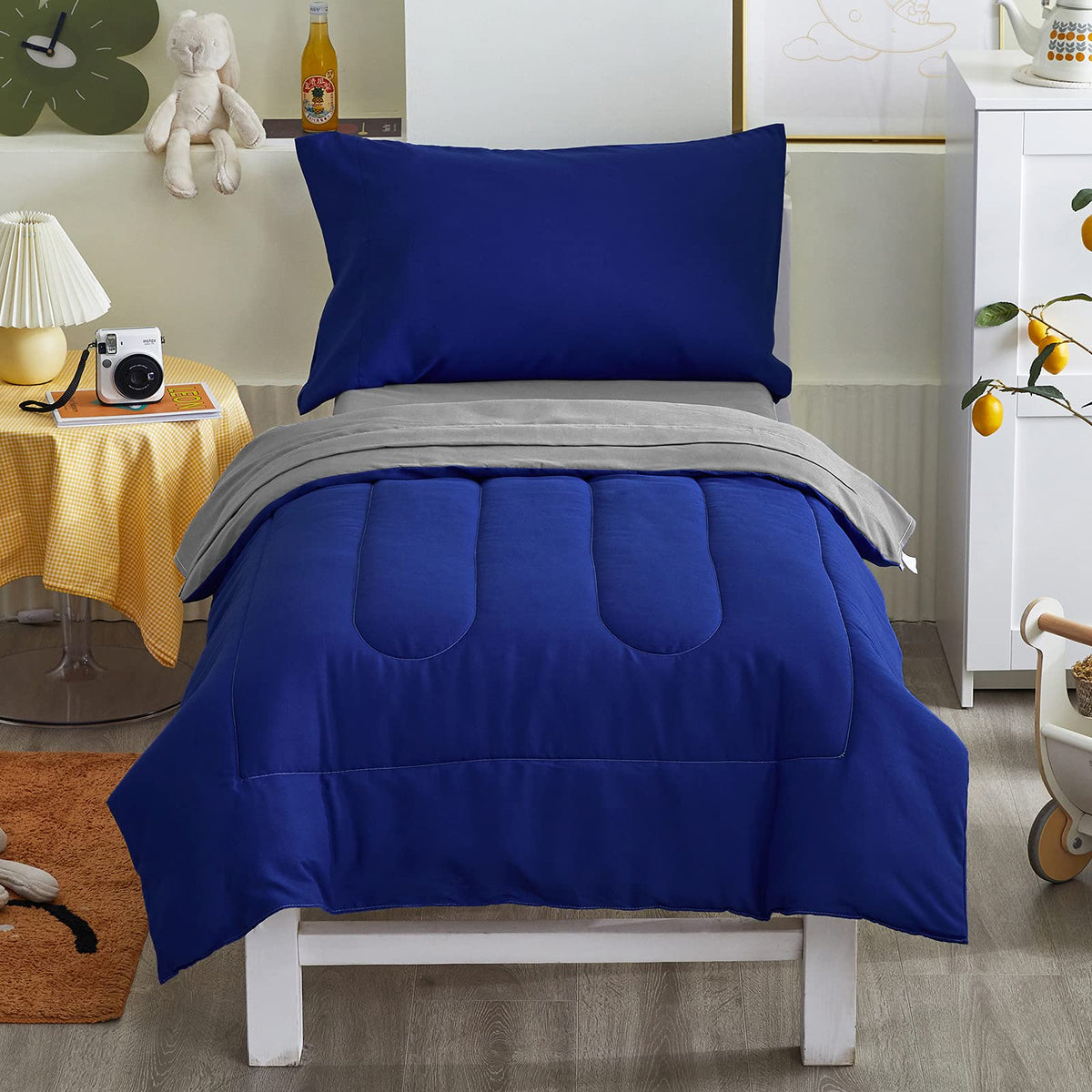 4 Pieces Toddler Bedding Set Ultra Soft and Breathable Toddler Sheet Set - Includes Comforter, Flat Sheet, Fitted