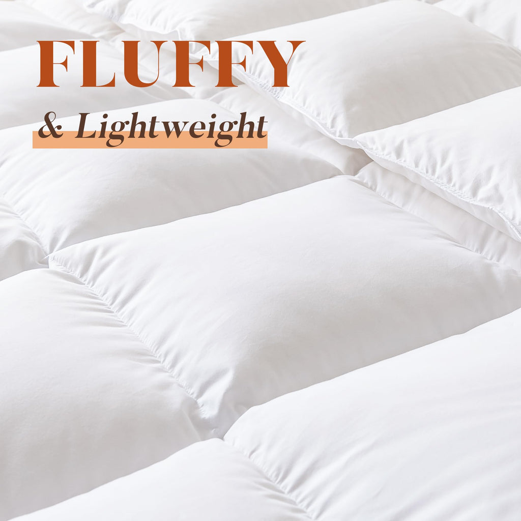 Feather Down Fiber Comforter Ultra Fluffy Duvet Insert, All Season White Cotton Cover Luxury Hotel Bed
