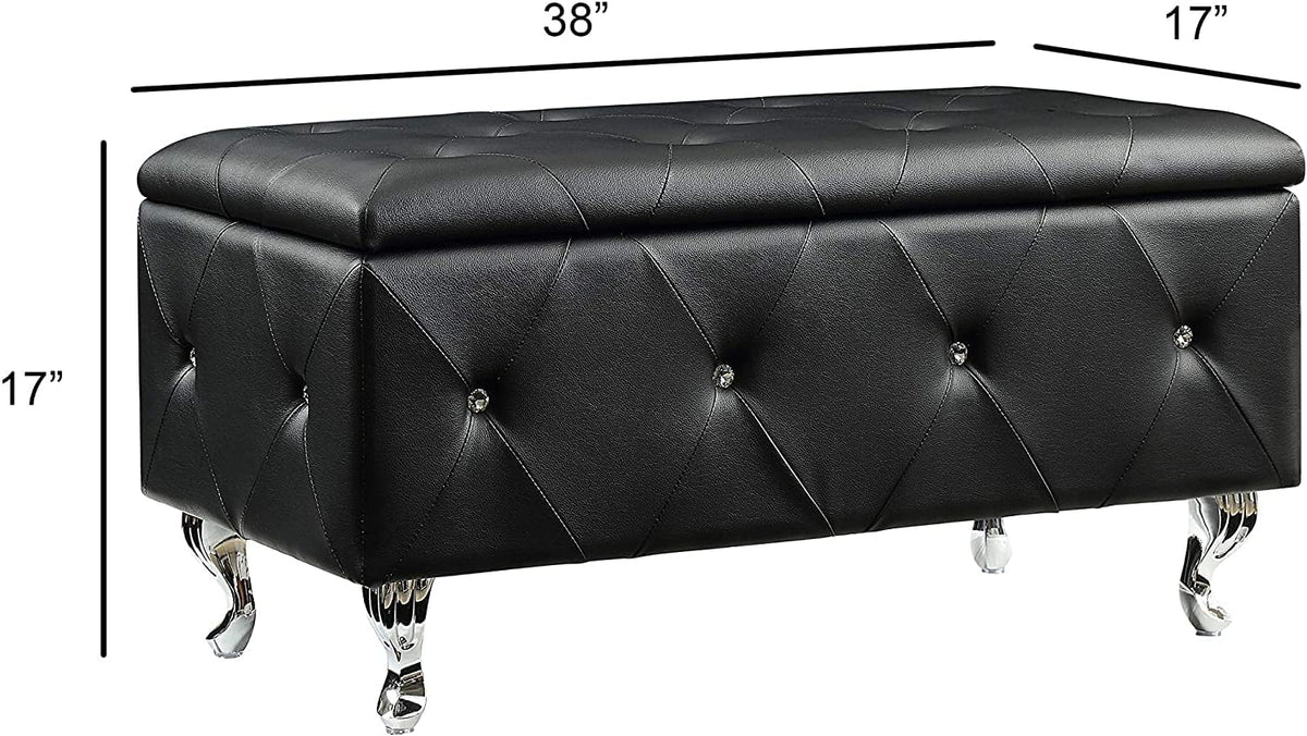 Glam 38 Inches Storage Ottoman Bench , and Bedroom, Upholstered Tufted Faux Leather Ottoman with Storage, Foot Rest