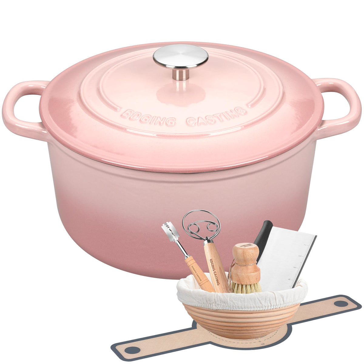 Enameled Cast Iron Dutch Oven with Sourdough Bread Baking Kit, Bread Dutch Oven with Lid, Includes Proofing Basket &
