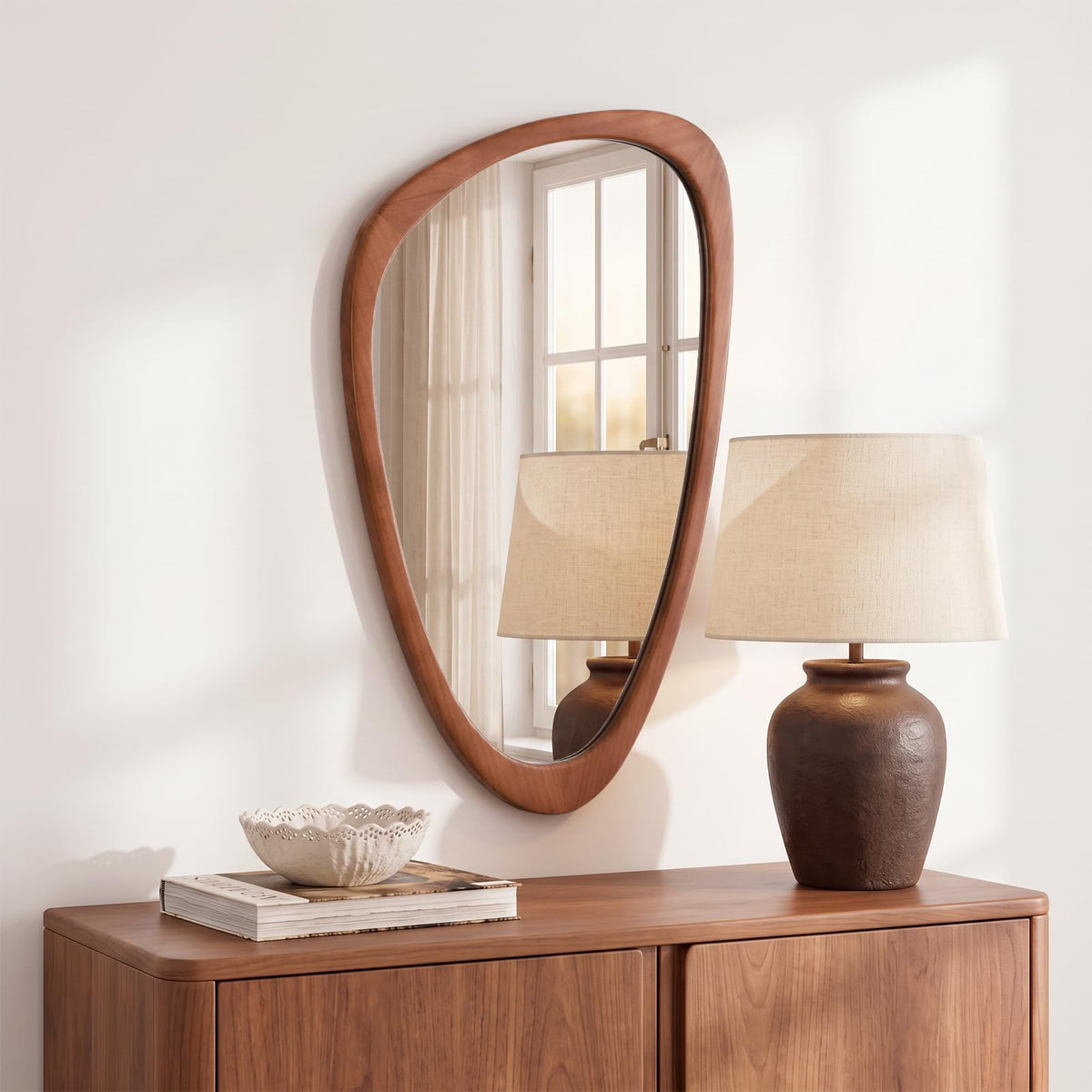 Asymmetrical Mirror, Irregular Wall Mirror, Wall Mirrors Decorative Living Room Entryway Hall, Wood Mirror for mid