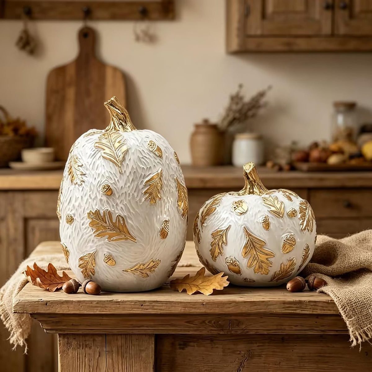 2Pcs Fall Pumpkin Decor, Fake Resin Pumpkin Table Decorations