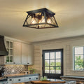 4-Light Black Flush Mount Ceiling Light Hallway, Industrial Close to Ceiling Lighting, Farmhouse Square Cage Lamp