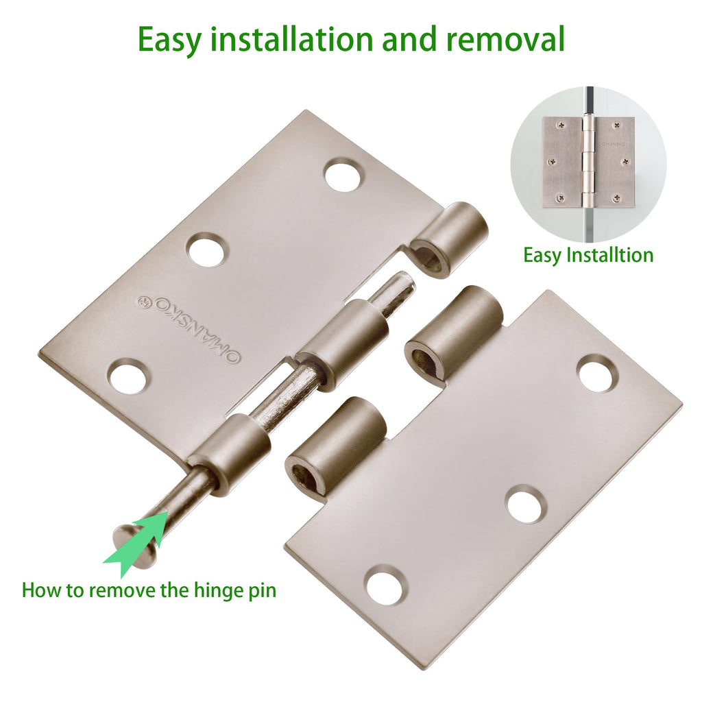 18 Pack Satin Nickel Door Hinges Brushed Nickel 3.5 x 3.5 Inch Door Hinge for Interior Door with Square Corners, 3