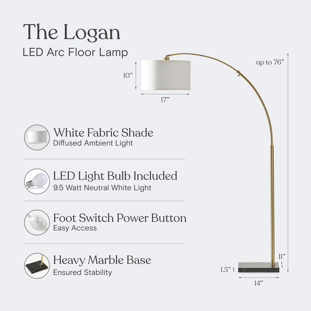 Inspired Arco Style Logan Arc Floor Lamp, Bright Standing Lamp s, Offices & Bedrooms, Modern Living Room Décor, Tall Hanging Floor Lamp