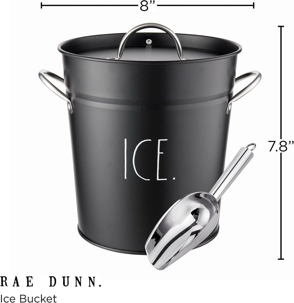 Ice Bucket with Scoop - Stainless Steel Bucket with Handle, Lid and Ice Scooper - 4 Qt. Storage Bin for Ice Cubes