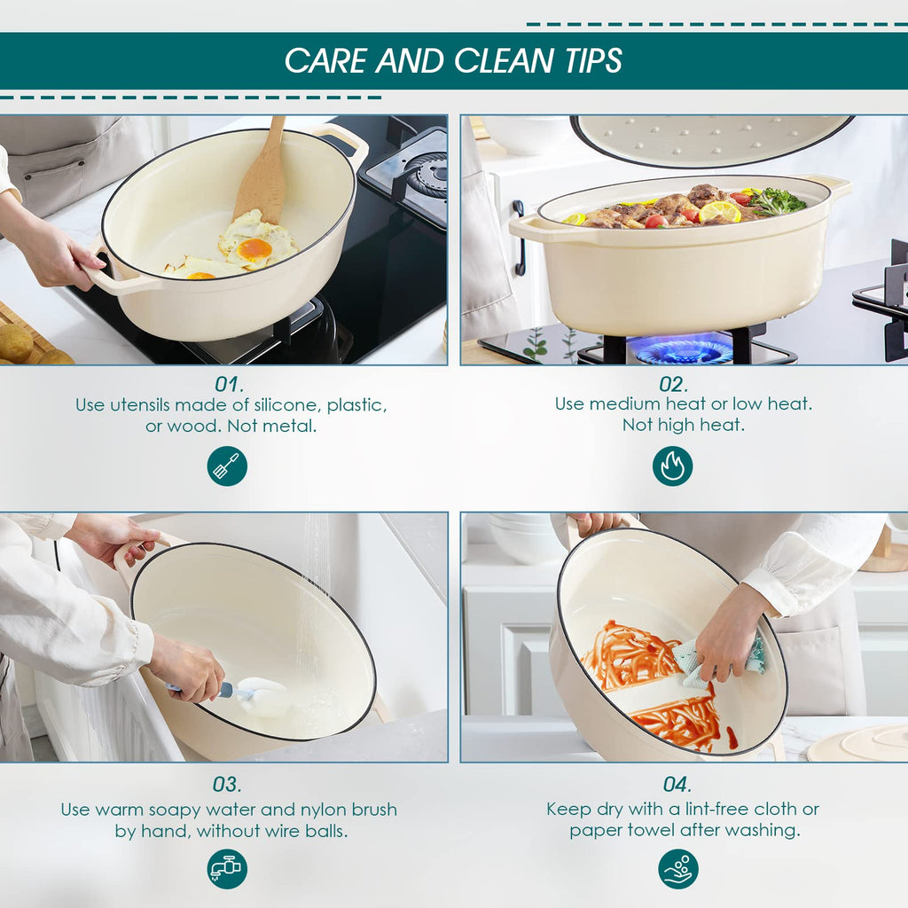9.3 Qt Oval Enameled Cast Iron Dutch Oven with Lid, Cream