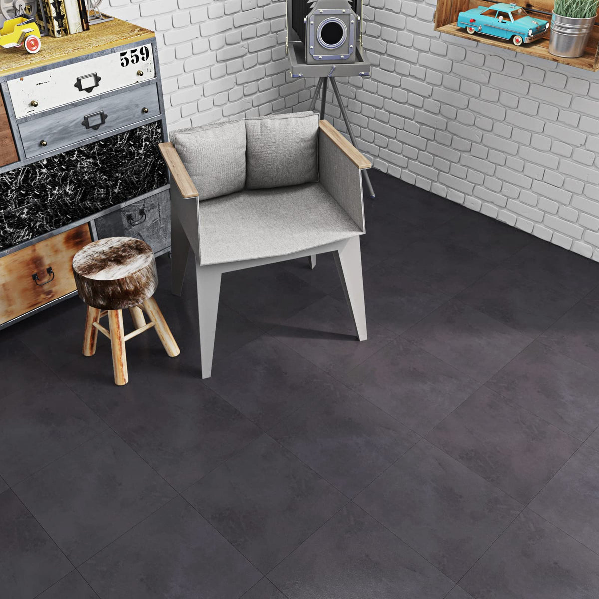 15 Pcs Charcoal Grey Peel and Stick Floor Tile Bathroom Vinyl Flooring Waterproof 12x12 Inch Grey Slate Tile Flooring