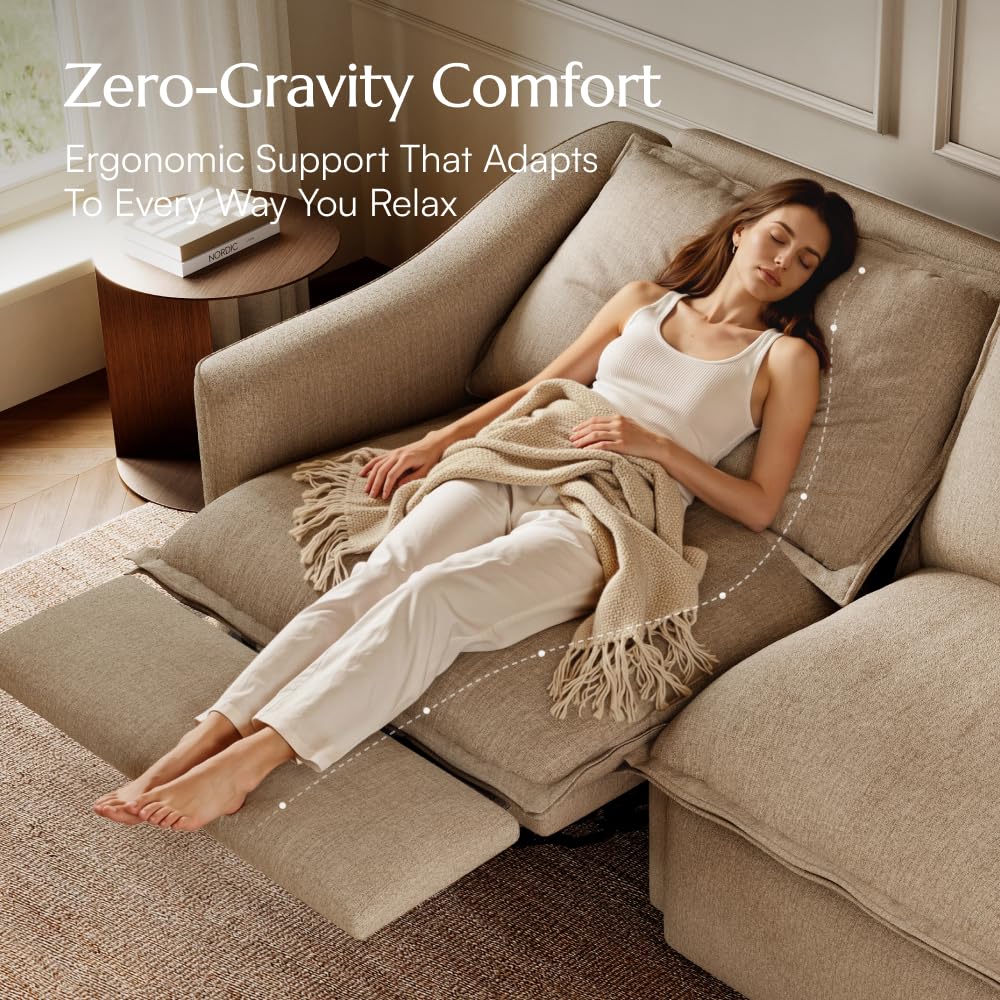 Ergopals 84'' Reclining Sofa, Loveseat Recliner, 2 Seater, Khaki