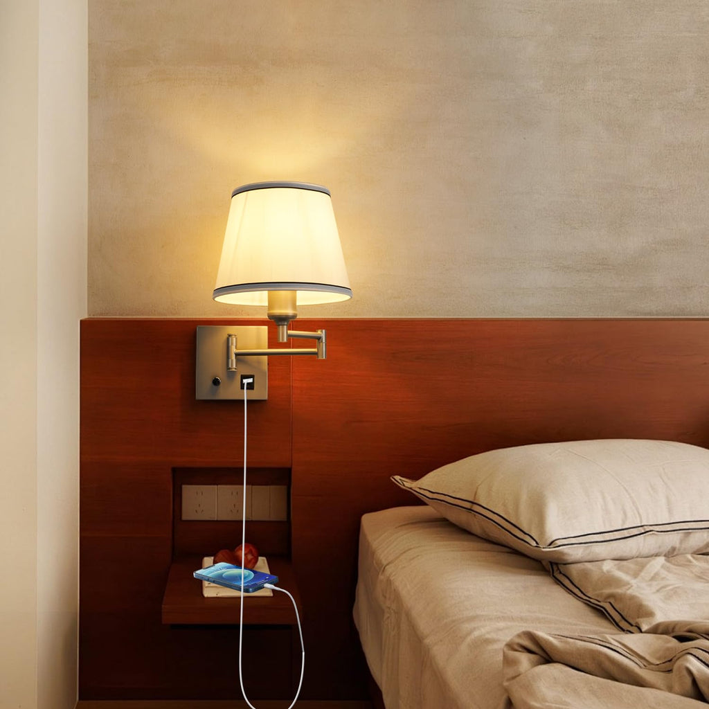 Plug-in Swing Arm Wall Sconce, Dimmable, Type-C & USB