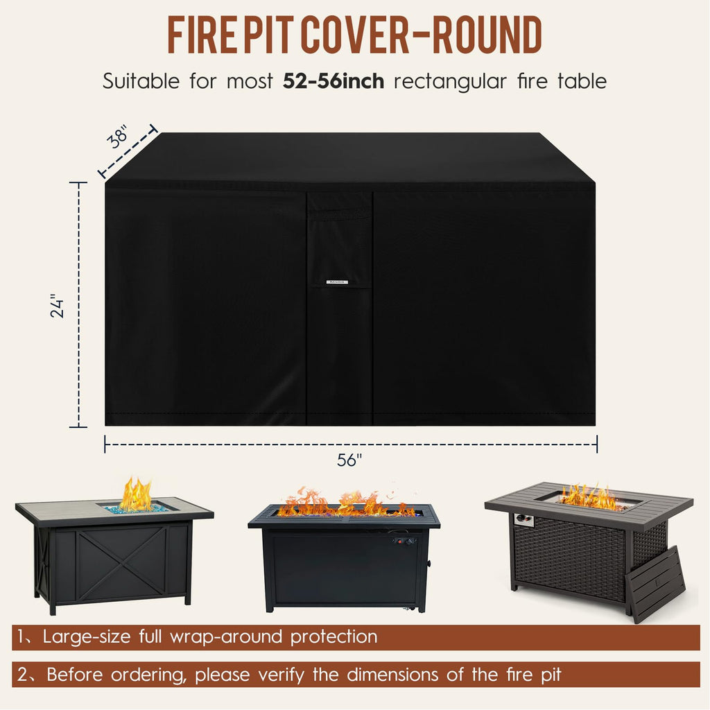 Fire Pit Cover Outdoor Rectangle 56"L x 38"W x 24"H Heavy-Duty Waterproof 600D Oxford Fading Resistant Tear-Resistant