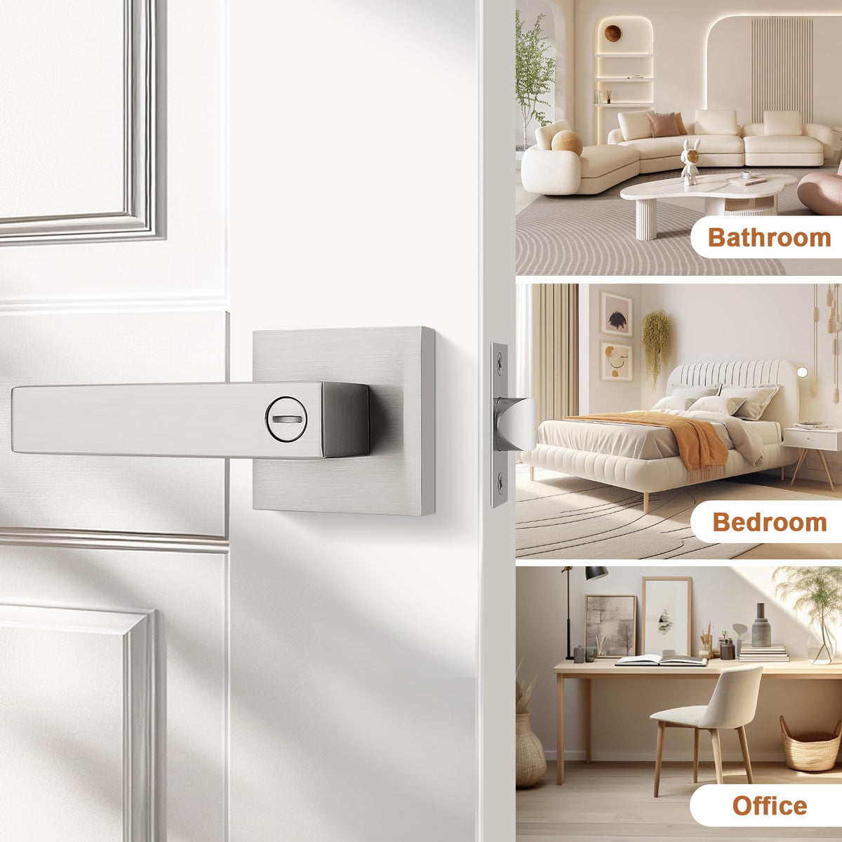 1 Pack Square Door Lever Privacy Door Lock Handleset Keyless Lockset Door Knobs Storage Room Bathroom Set