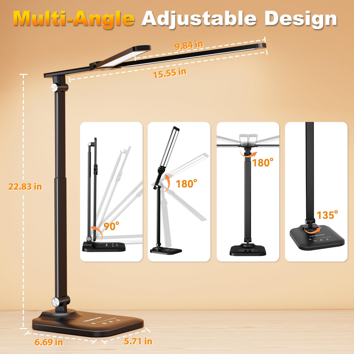 LED Desk Lamp Home, Height Adjustable Architect Desk Light with USB Adapter, Stepless Dimming Desk Lamp Light