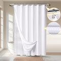 Waffle 3 in 1 Shower Curtain Set, White Fabric Shower Curtain and Clear Liner Set with Double Sided Hooks