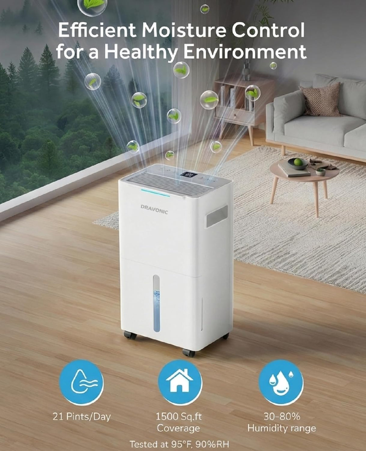 21 Pints Dehumidifier for Basement - 1500 Sq.ft Dehumidifiers for Home, Bedroom & Bathroom with Continuous Drain Hose