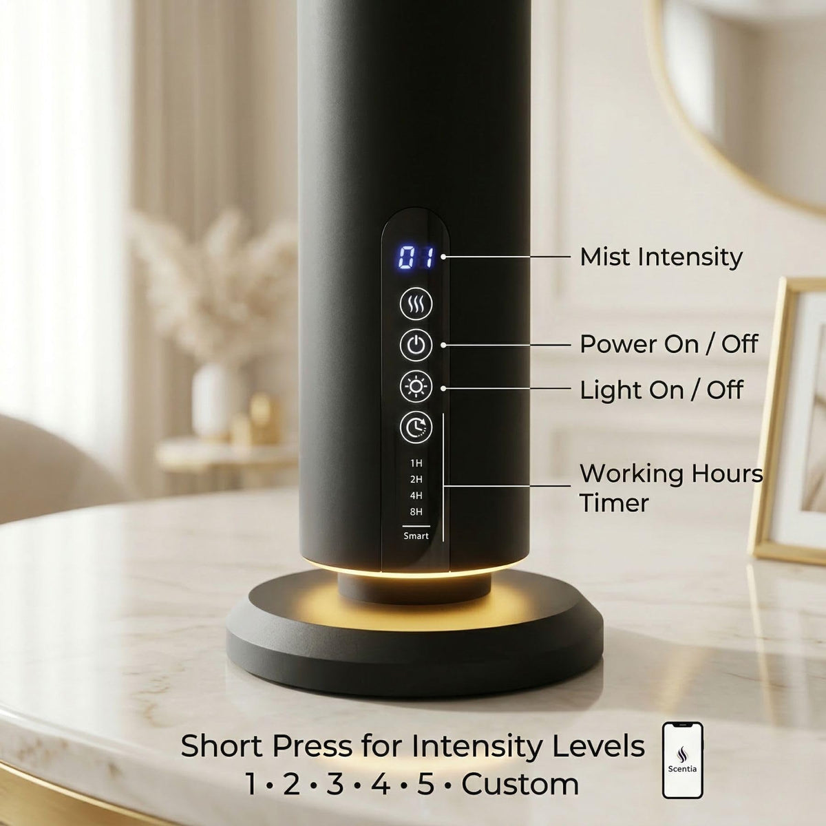 Wireless Waterless Scent Diffuser, App Control, 1500 Sq. Ft Black