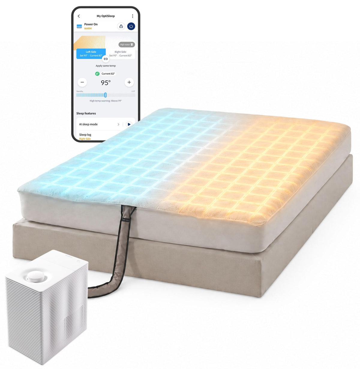 All Season Cooling & Heating Mattress Pad Queen, Water-Circulating Mattress Topper, Dual-Zone Temperature Control, AI