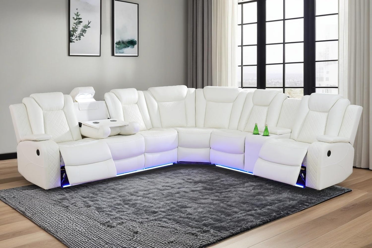 Power Recliner Sofa Set Sectional Couches with LED Light, Leather Reclining Corner Sectional Sofa Set with 2