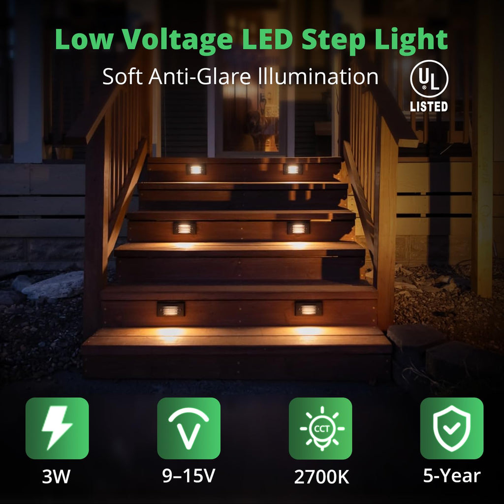 12V 3W Surface Mount Low Voltage LED Step Light with Horizontal Louvered Faceplate for Steps Decks Pathway Yard