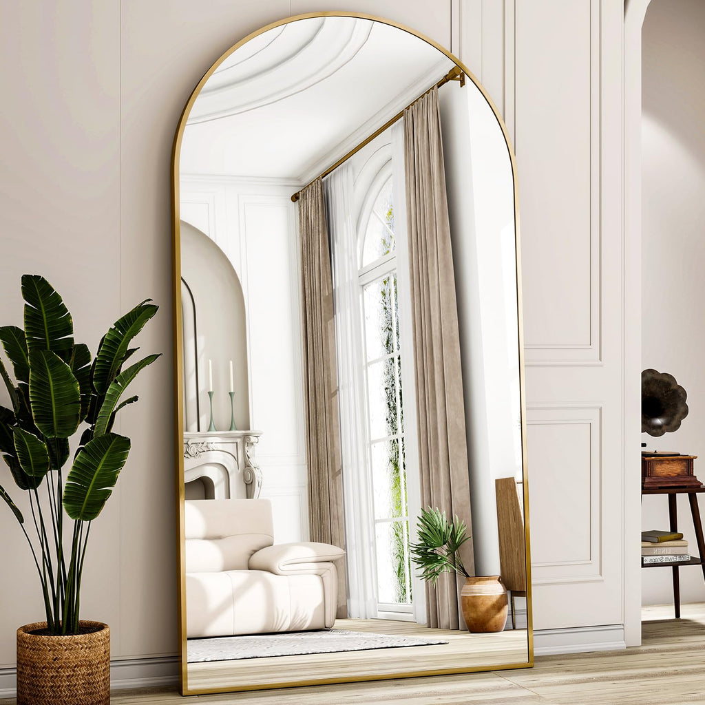 77" x 38" Arched Full Length Mirror with Gold Aluminum Frame - Oversized Floor Mirror & Gym - Wall