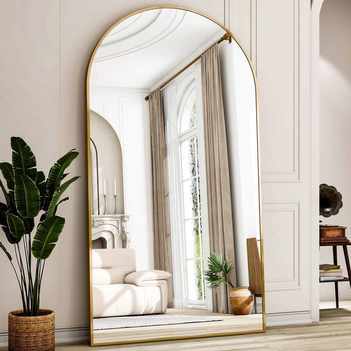 77" x 38" Arched Full Length Mirror with Gold Aluminum Frame - Oversized Floor Mirror & Gym - Wall