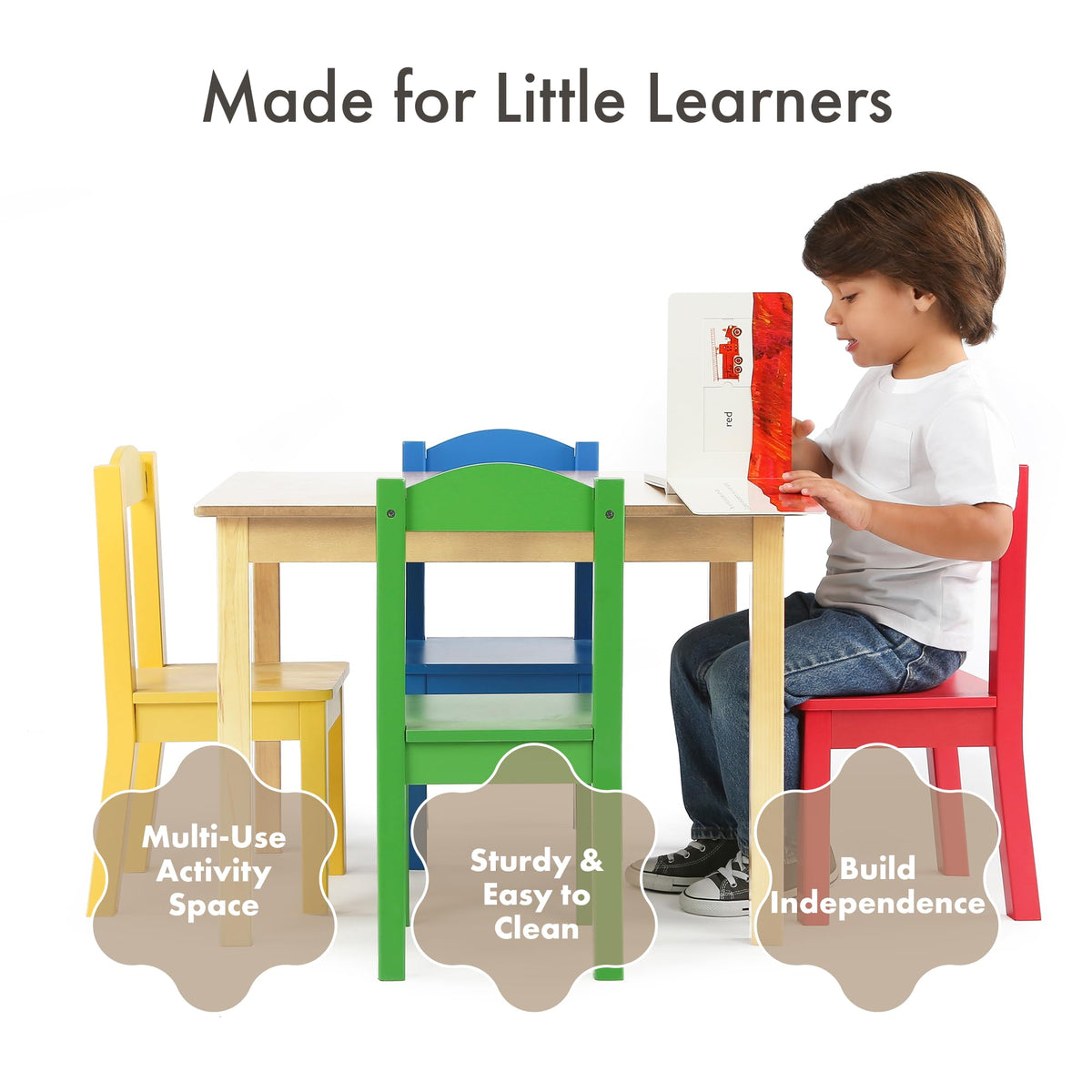 Toddler Table and Chair Set for Kids, Wood Activity Furniture