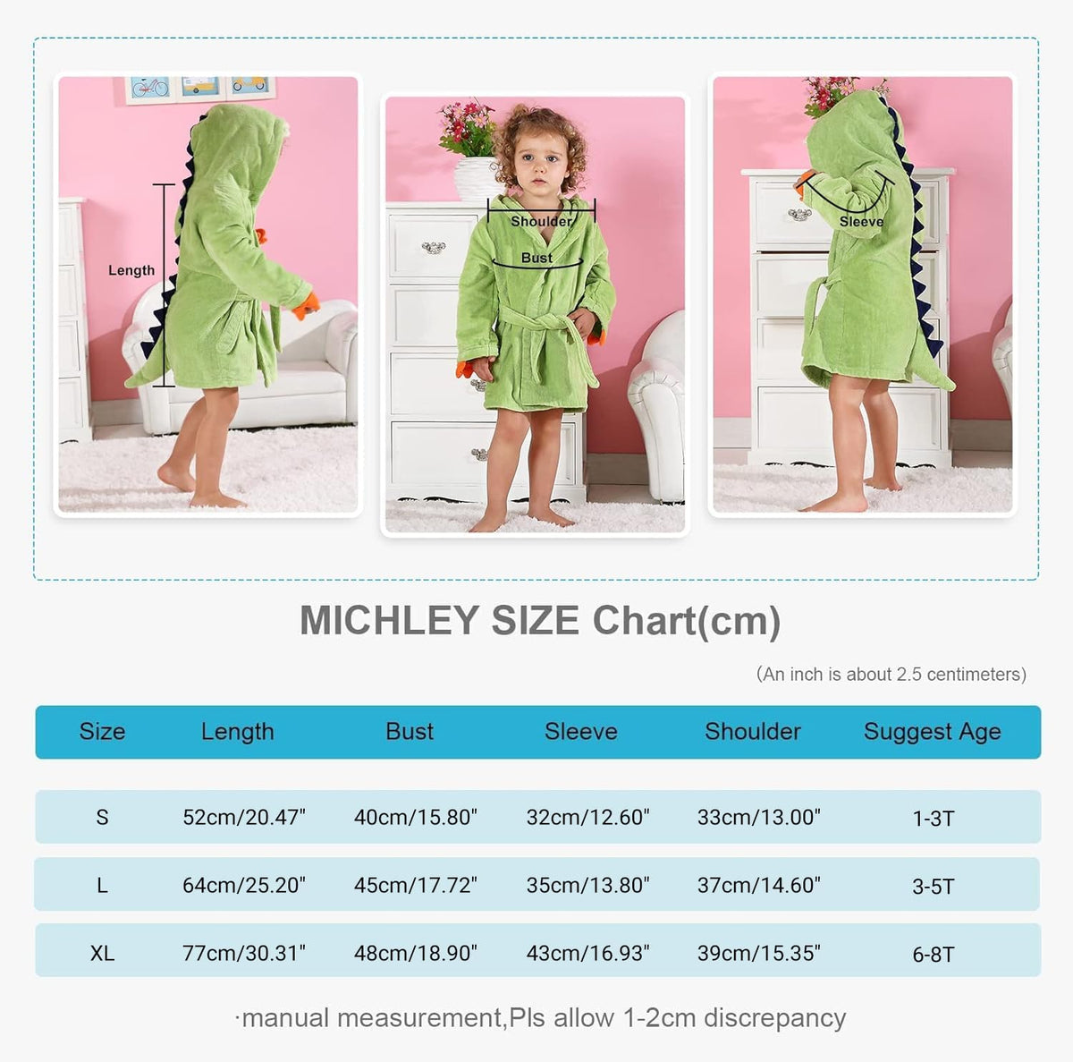 Girls Boys Robe Cotton Towel Baby Dinosaur Style Hooded Bathrobe