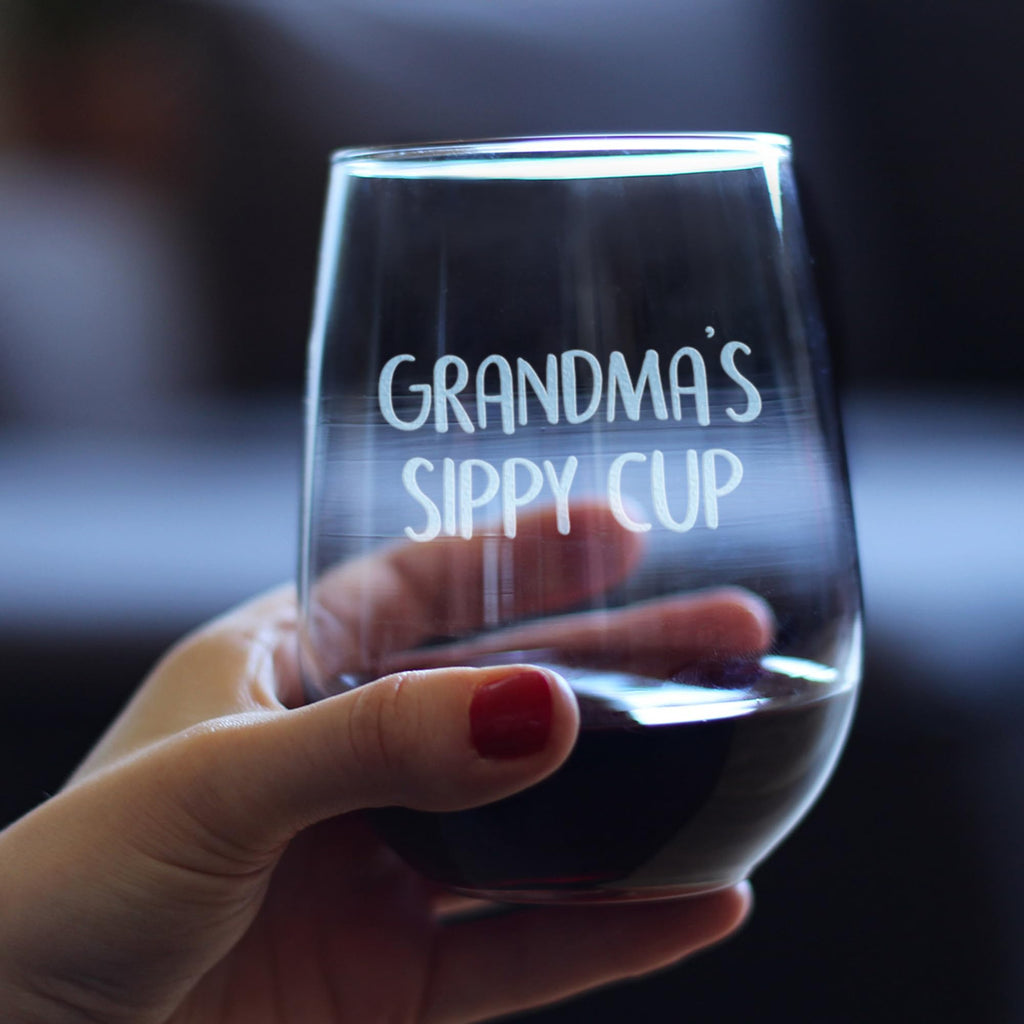 Grandma's Sippy Cup Wine Glass Birthday Gift for Grandma - 17 oz - Set of 2