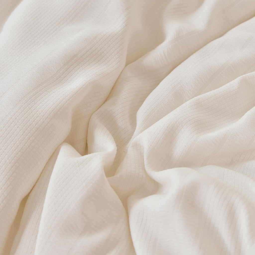 White Seersucker Striped Comforter Set, Lightweight