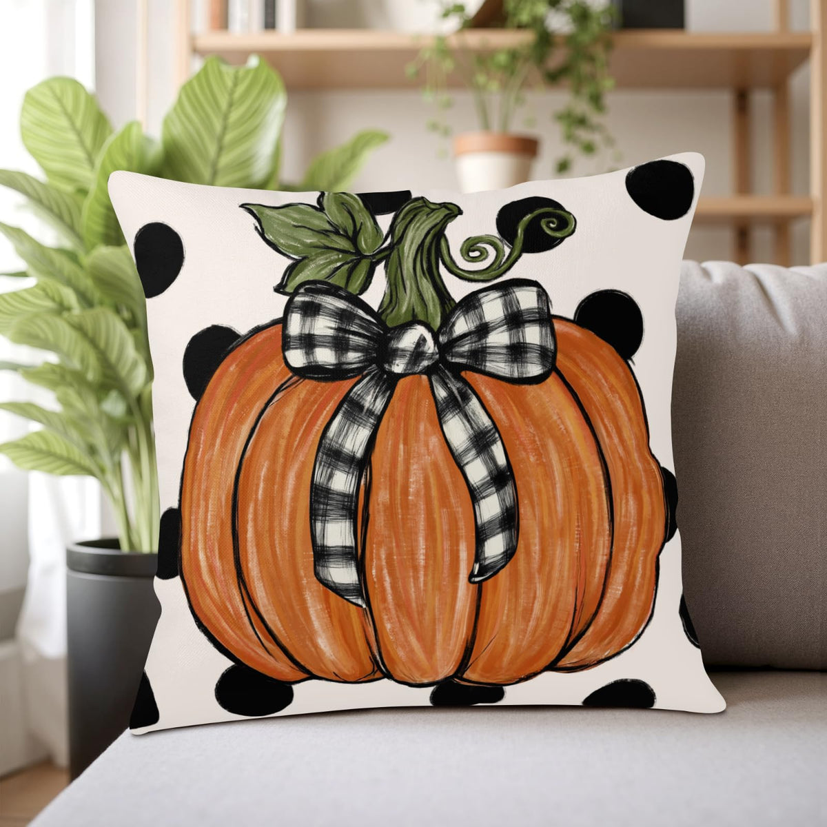 Fall Pillow Covers 24x24 Set of 2 Pumpkin Maple Leaf Polka Dots Outdoo Throw Pillow Cases Autumn Thanksgiving Holiday