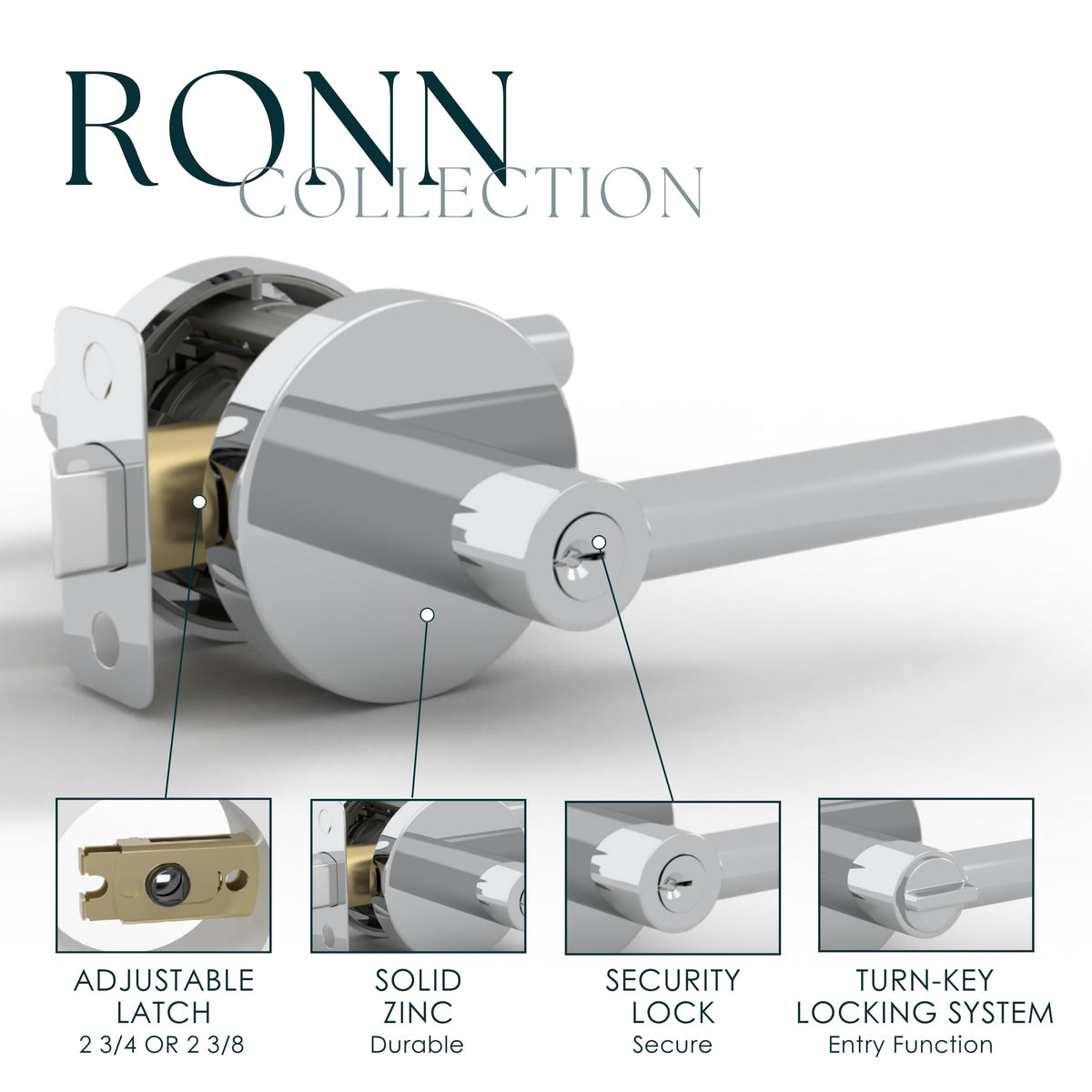 Ronn Entrance I Entry Lever Door Handle - Heavy Duty Round Locking Lever Set for Left or Right-Handed Doors