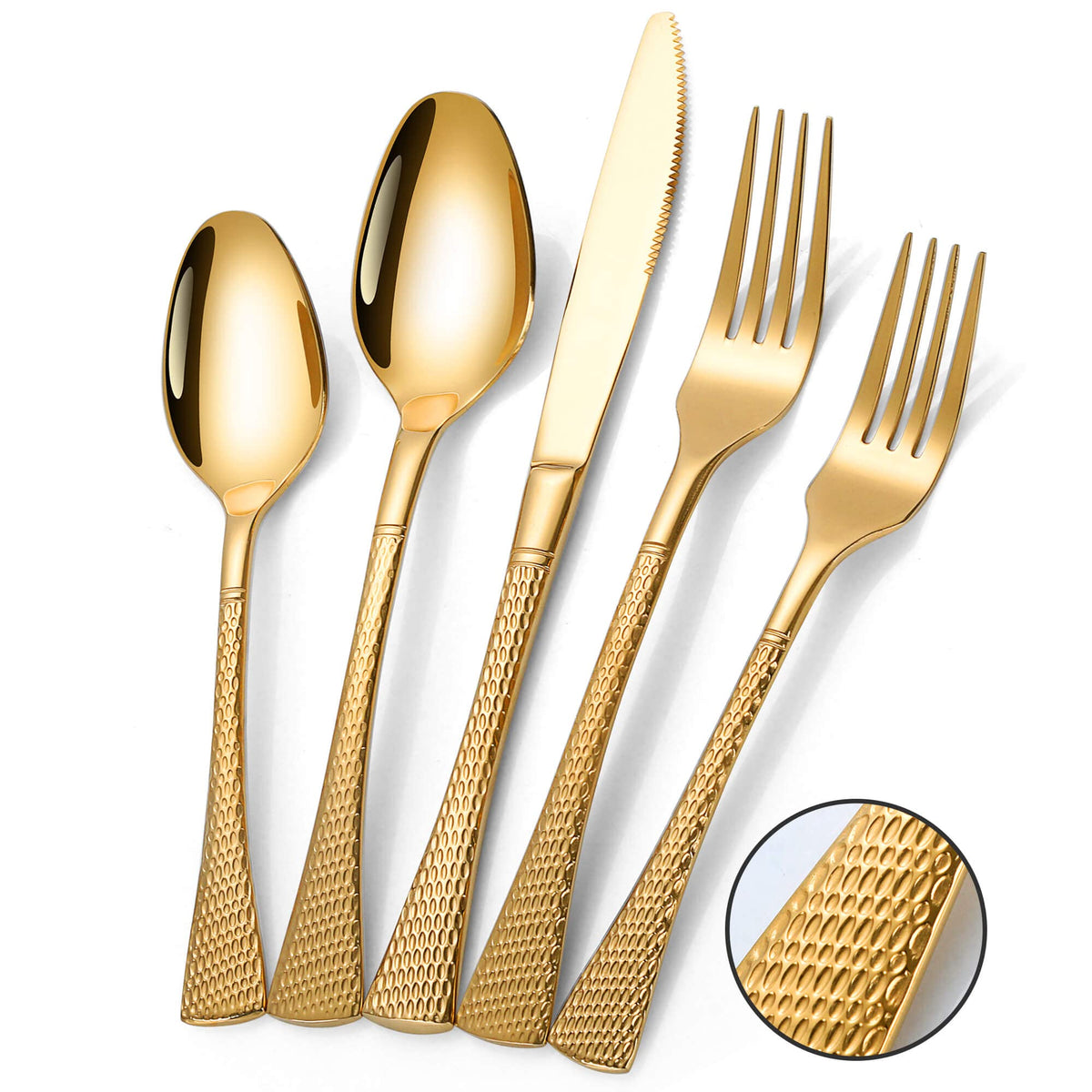 Hammered Gold Silverware Set for 8,Stainless Steel 40-Piece Modern Cutlery Set,Mirror Polished Heavy Duty Flatware