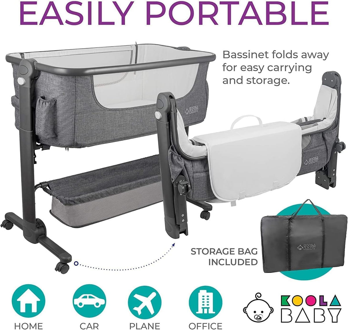Bassinet, Bedside Sleeper for Baby, Easy Folding Portable Crib with Storage Basket for Newborn, Bedside Bassinet