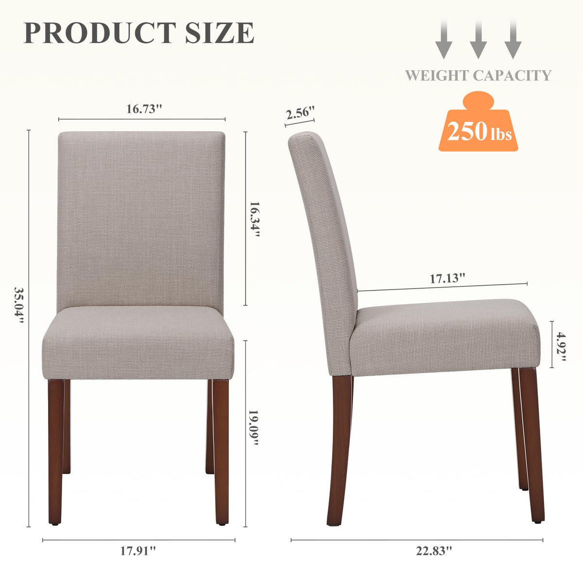 Upholstered Set of 2, Modern Fabric Dining Room Chair, Wooden Dining Chair, Kitchen Side Chairs, Farmhouse Dinner