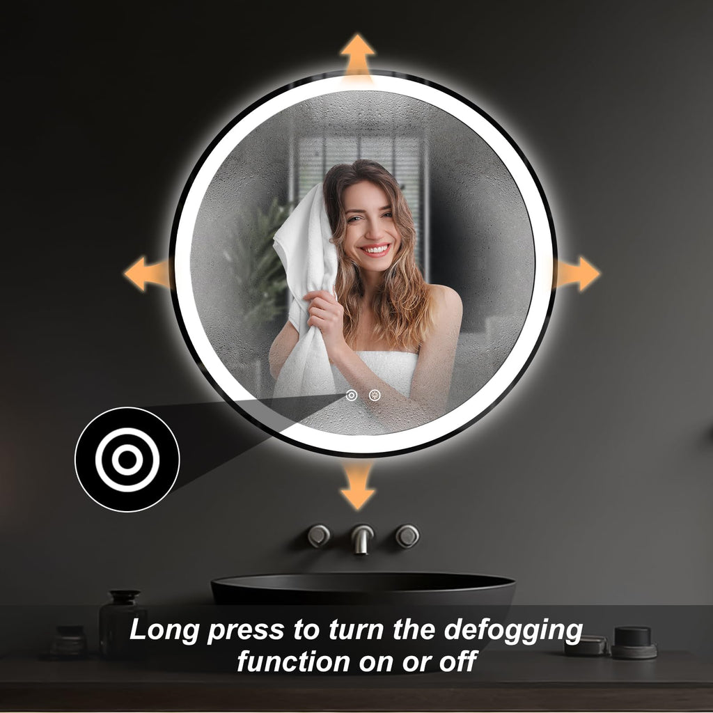 28 Inch Round LED Bathroom Mirror with Lights, Circle Vanity Mirror