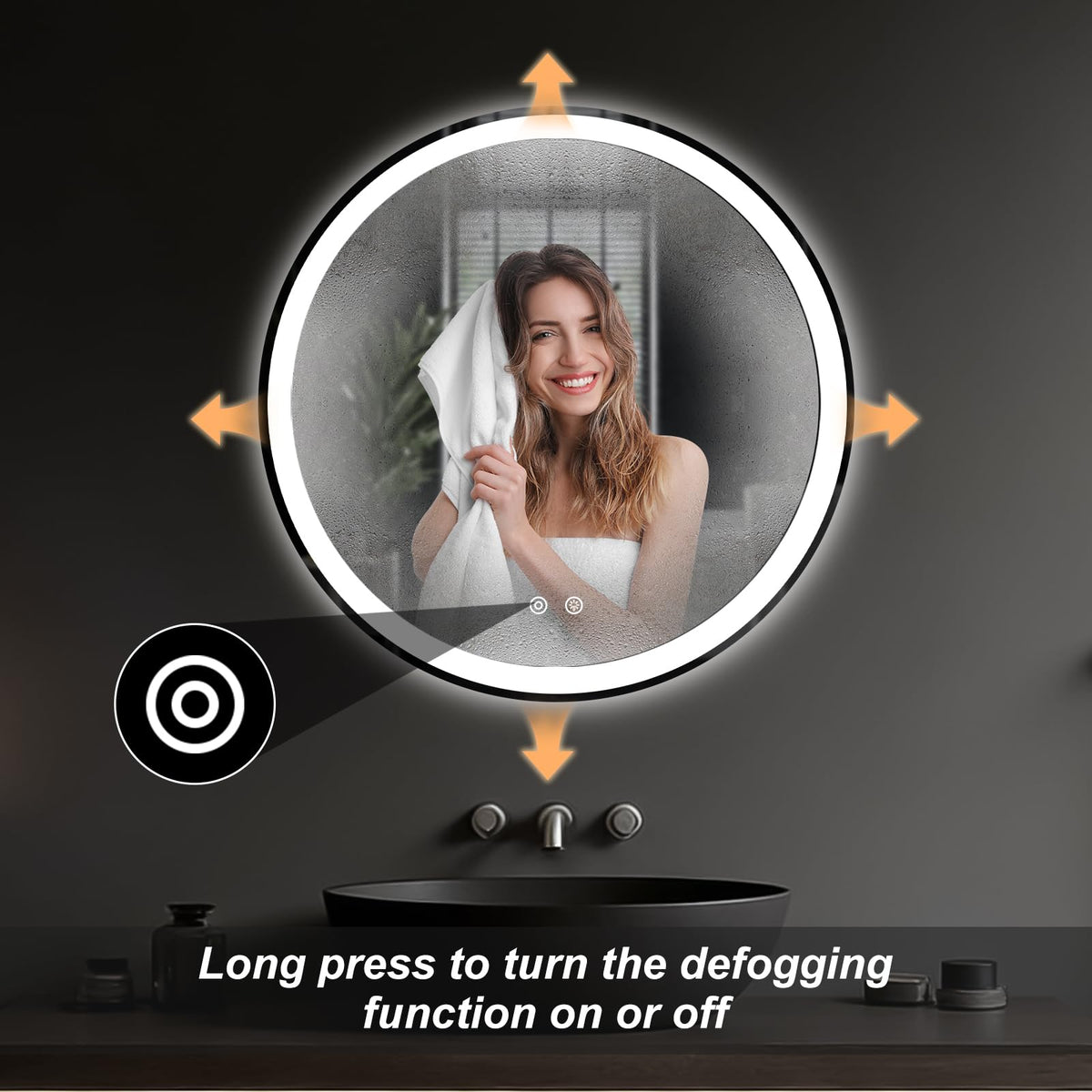 28 Inch Round LED Bathroom Mirror with Lights, Circle Vanity Mirror