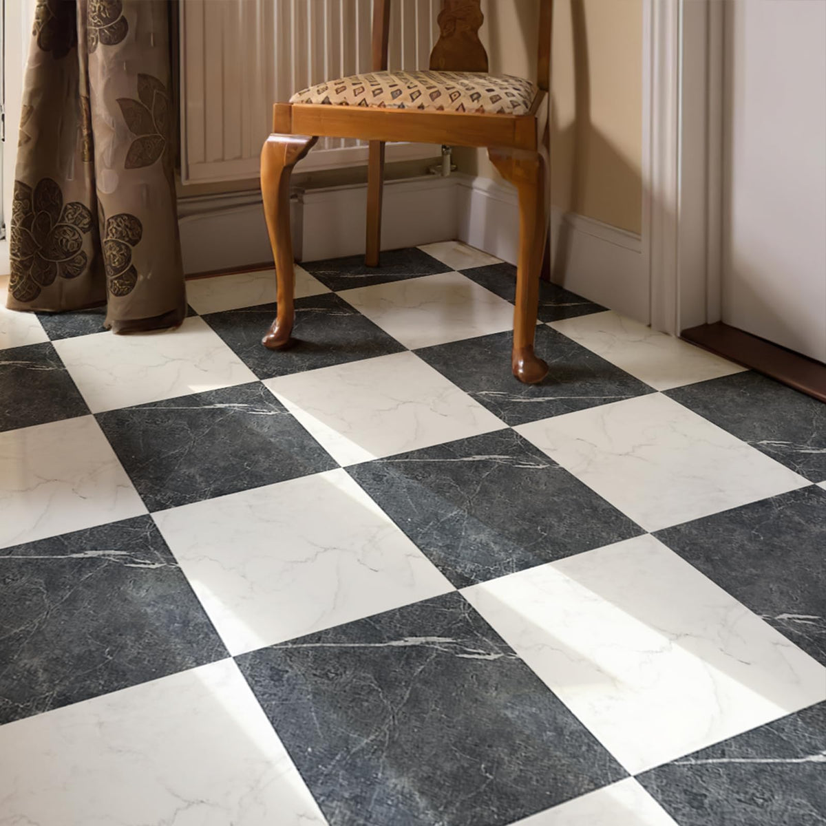30-Pack Peel and Stick Vinyl Floor Tiles, Black & White Marble