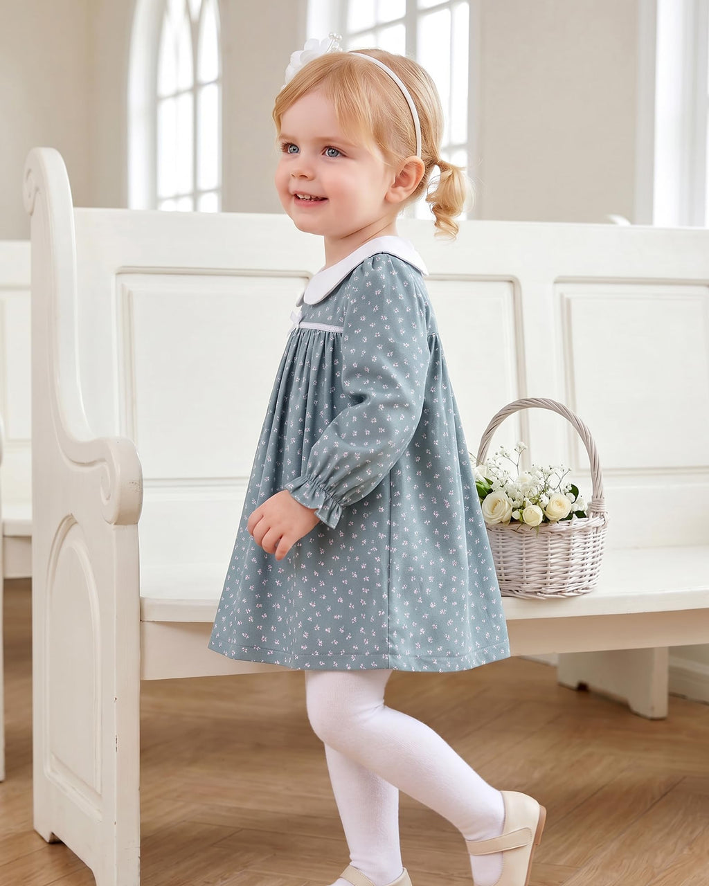 Baby Girls 18 Clothes Fall Winter Blue Floral Dress
