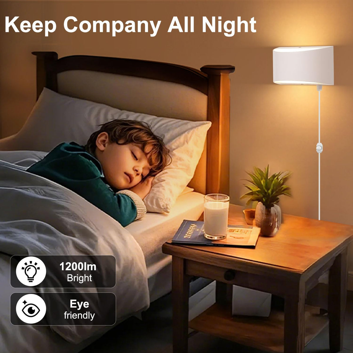 Plug in Wall Sconces LED, Warm White, Dimmable